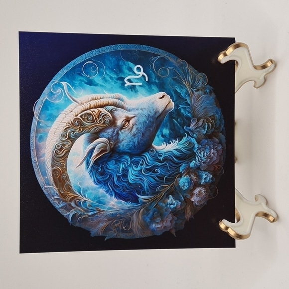 4x4 Capricorn Zodiac Sea Goat Art Illustration Watercolor Oil Painting Print - Picture 1 of 5